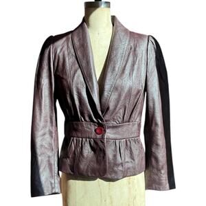 Y2K Classiques Entier red brown leather jacket with slightly puff sleeve Size M